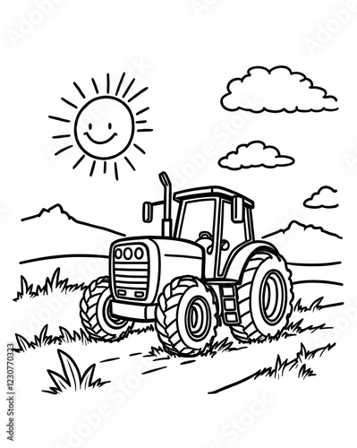  Happy Tractor in Sunny Farm Landscape