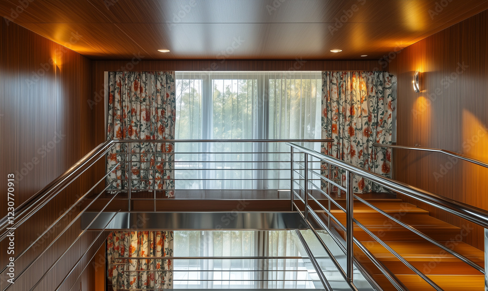 Obraz premium A Bold Staircase Design Includes a Polished Chrome Finish, Creating a Stunning Modern Aesthetic