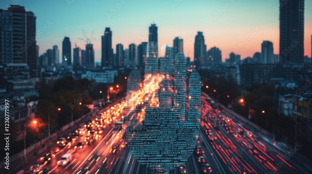 Fototapeta premium Vibrant City Night Traffic with Glowing Buildings
