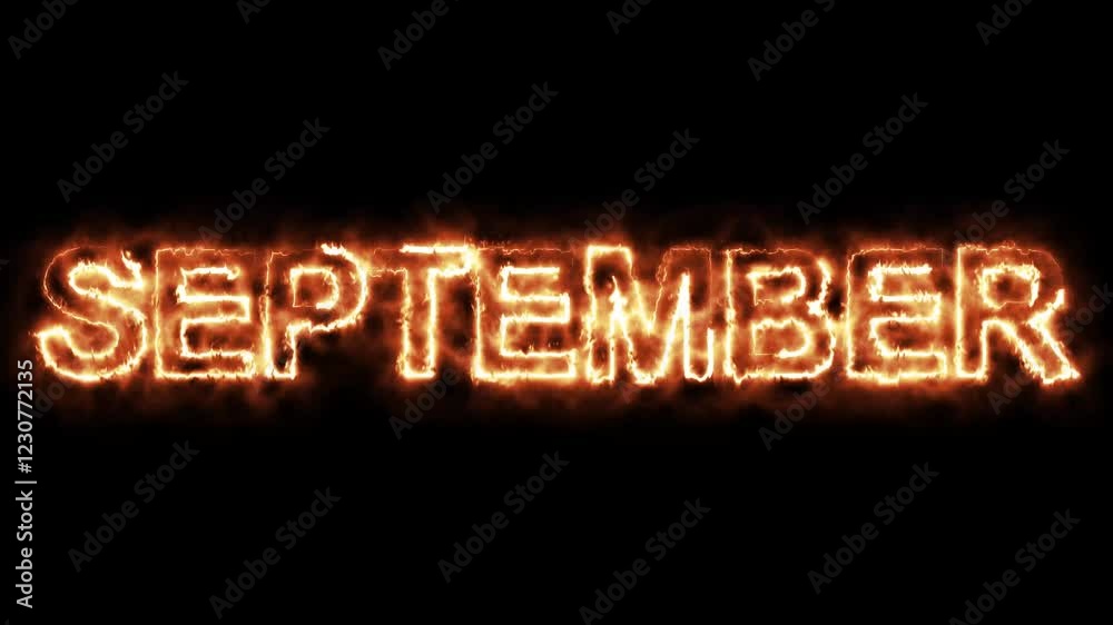 September ,burning word, fire text. fire text effect black background. animated text effect with high visual impact. September ,Month Electric Fire lighting text animation on black background. 