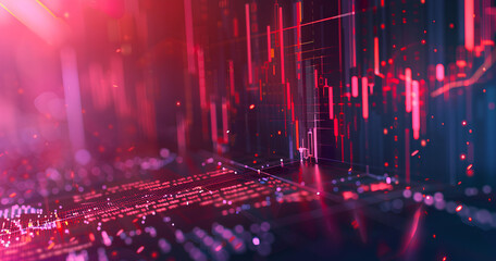 Tableau sur plexiglas Bordeaux Visual representation of digital data streams and trading trends illustrating technology and finance interplay in a futuristic landscape  © Yevhen