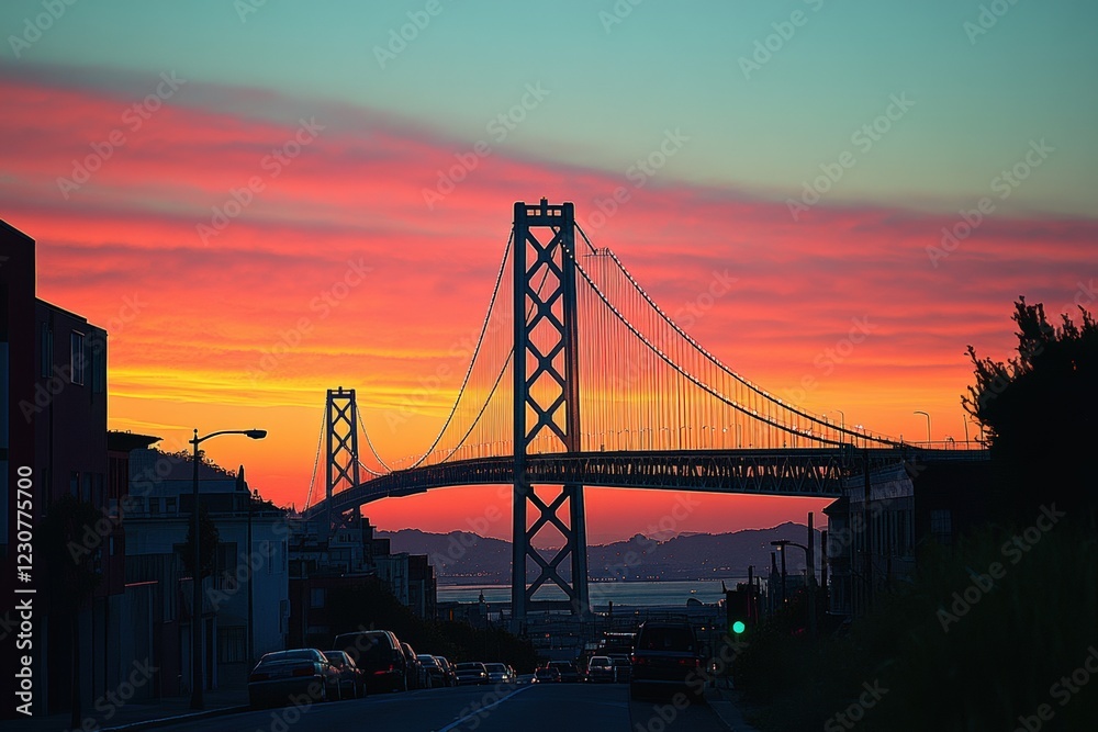Obraz premium Golden gate bridge sunset view san francisco landscape evening glow scenic beauty