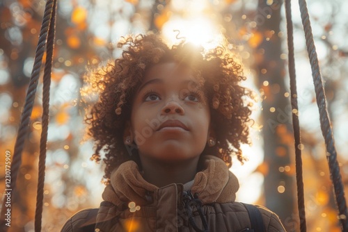 Young girl that is looking up at the sky, portrait photo