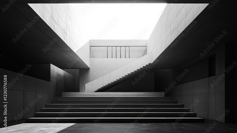 Fototapeta premium Modern architectural design showcase minimalist interior stairs and light urban space perspective view