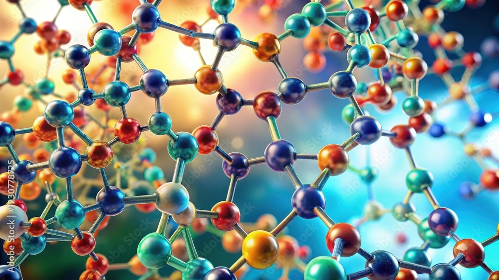 Polymer molecular structure on a light background with intricate details and vibrant colors, chemistry, scientific illustrations Polymer molecular structure on a light background with intricate details and vibrant colors, chemistry, scientific illustrations