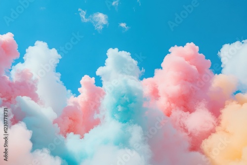 Airplanes perform stunts leaving colorful smoke trails in bright blue sky during aerial display event. Generative AI