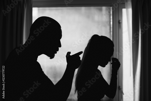 Husband yelling at wife, people relationship conflict problems difficulties 