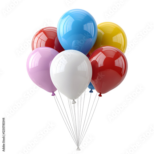 Colorful Balloons for Birthday Celebration on White Background