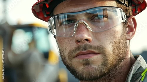Oil Worker Operating Heavy Machinery with Focused Expression