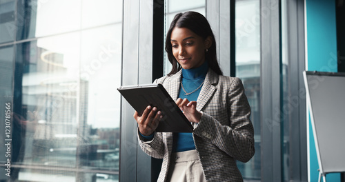Canvastavla Typing, tablet and planning with business woman in office for workshop coordinator, reading and corporate trainer