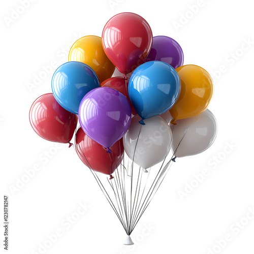 Colorful Balloons for Birthday Celebration on White Background