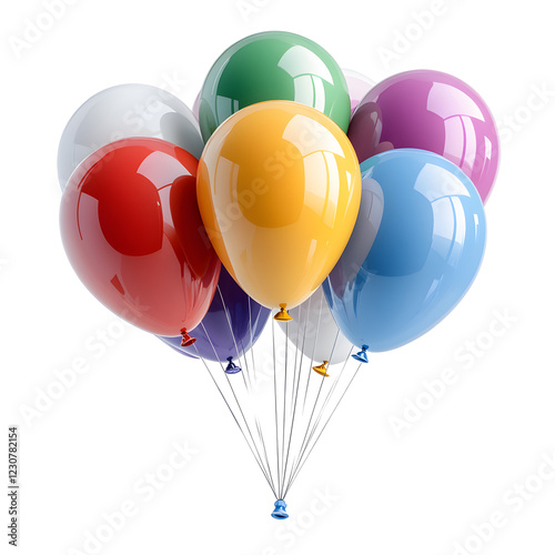 Colorful Balloons for Birthday Celebration on White Background