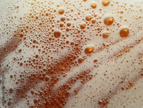 Golden liquid above yeast sediment in fermentation tank emphasizing depth and texture