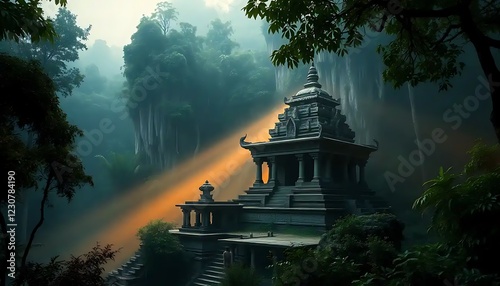 Wallpaper Mural Ancient Temple Hidden Within Lush Misty Forest Torontodigital.ca