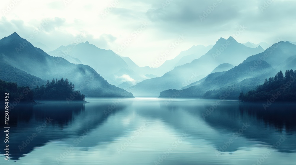 Serene mountain landscape reflection remote lake nature tranquil environment aerial view peaceful concept Serene mountain landscape reflection remote lake nature tranquil environment aerial view peaceful concept