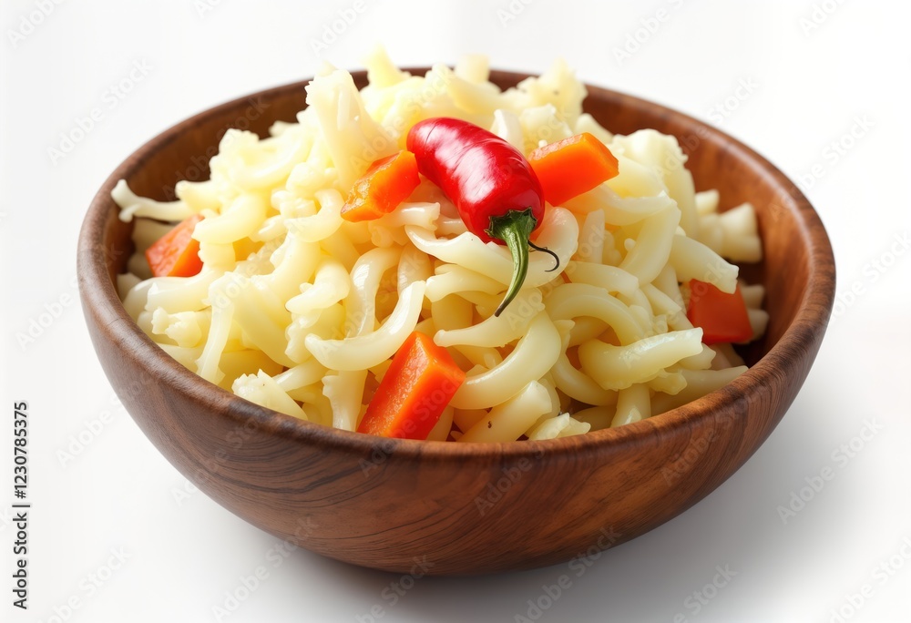 Wooden bowl filled with sauerkraut. Fermented cabbage dish. Traditional Russian food. Cabbage, carrots, and red pepper are visible. Ready meal. Rustic setting. Sour and salty. Healthy winter food. Wooden bowl filled with sauerkraut. Fermented cabbage dish. Traditional Russian food. Cabbage, carrots, and red pepper are visible. Ready meal. Rustic setting. Sour and salty. Healthy winter food.