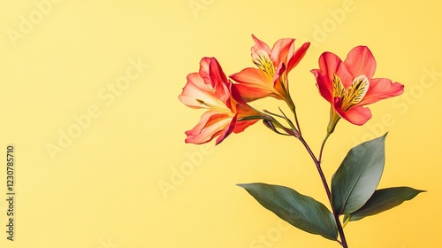 A wilted flower contrasts against a refreshing yellow background, its leaves remaining vibrant despite its decline