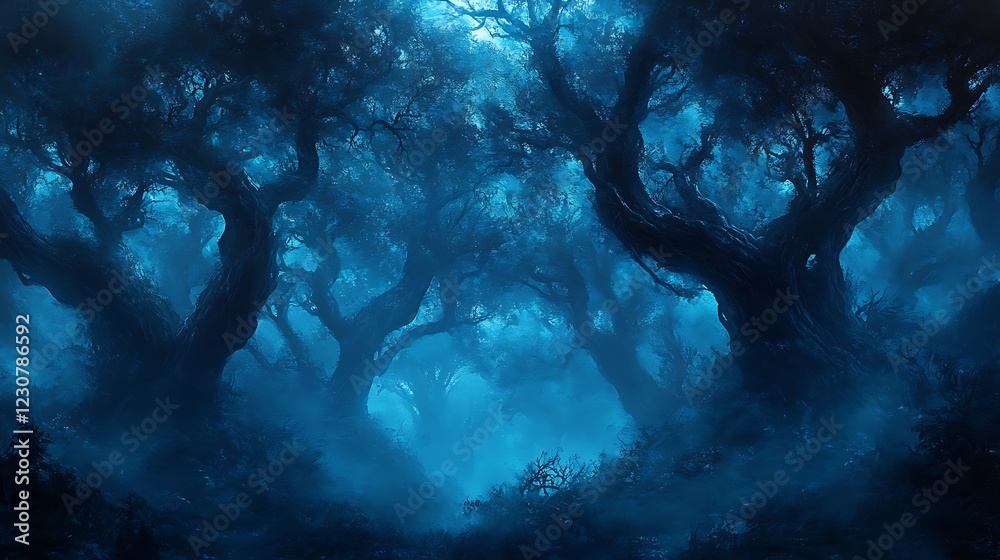 Obraz premium a dark, eerie forest scene, heavily stylized