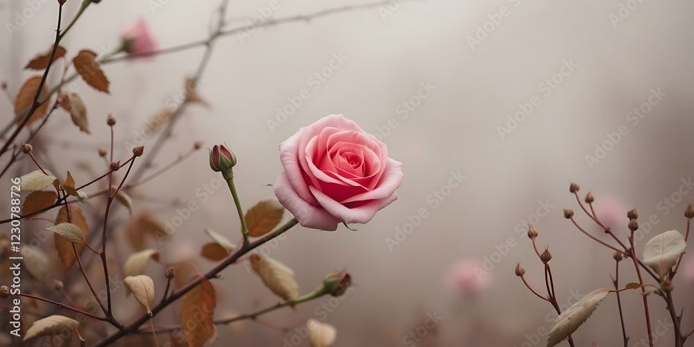 Rose valentine decor wallpaper in thick foggy surroundings with natural earth tones. Browns, beiges, and muted colors low visibility Rose valentine decor wallpaper in thick foggy surroundings with natural earth tones. Browns, beiges, and muted colors low visibility
