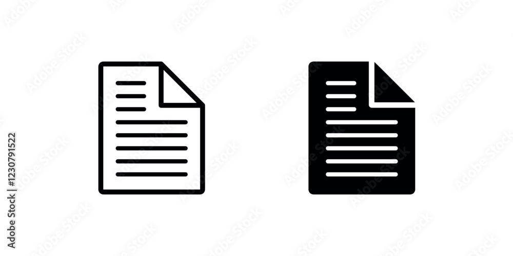 Document Icon. A set of two black and white document icons with folded pages and tabbed nodes. On an isolated white background Document Icon. A set of two black and white document icons with folded pages and tabbed nodes. On an isolated white background