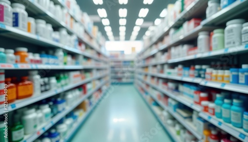 Wallpaper Mural Pharmacy store interior displays various health care products on shelves. Colorful packages, bottles of medicine, supplements. Organized, abundant merchandise in retail setting. Well-stocked pharmacy Torontodigital.ca