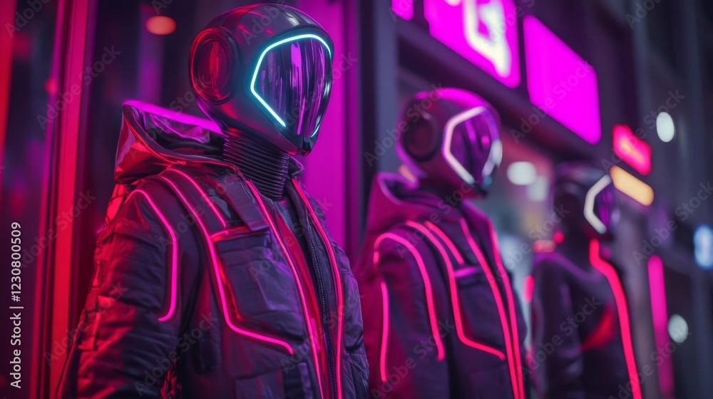 Fototapeta premium Futuristic Mannequins in Neon City Night