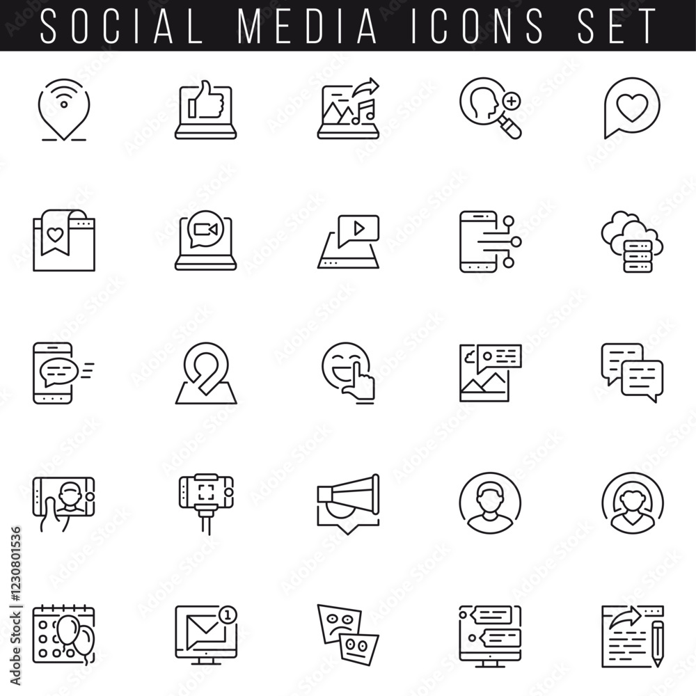 Different social media icons line art collection.
Different social media icons line art collection.
