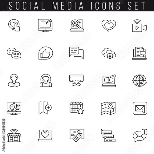 Different social media icons line art collection.
