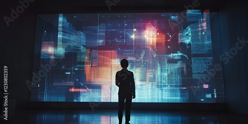 Futuristic Business Presentation with Holographic Technology and Digital Graphics photo