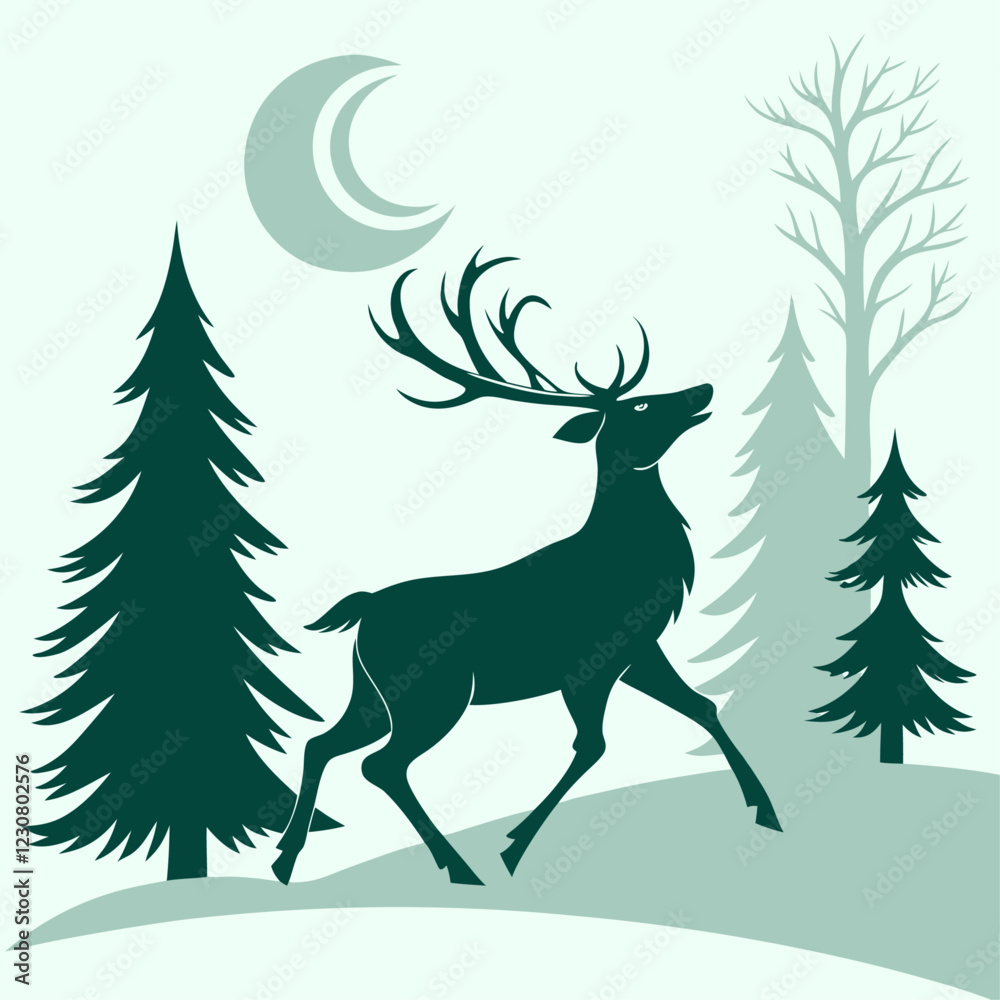 moon landscape vector illustration of a wild deer in a snowy winter forest And urban design PNG vector moon landscape vector illustration of a wild deer in a snowy winter forest And urban design PNG vector