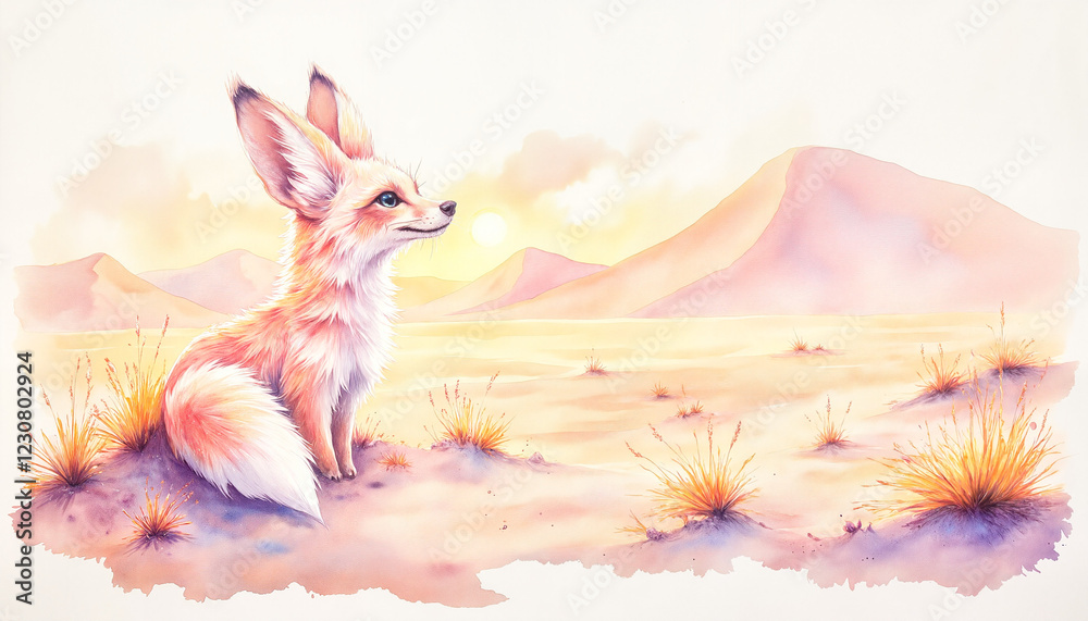 Obraz premium Fennec fox exploring desert dunes at sunset, wildlife beauty