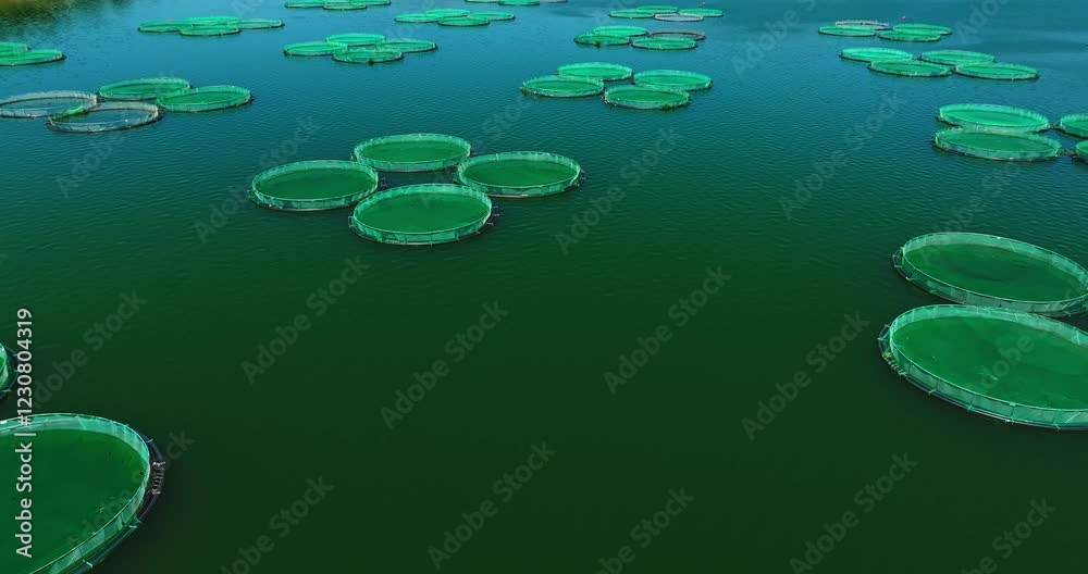 custom made wallpaper toronto digitalLarge Area Fishing Grounds Nets Vibrant Green Algae Waters Aerial Orbit