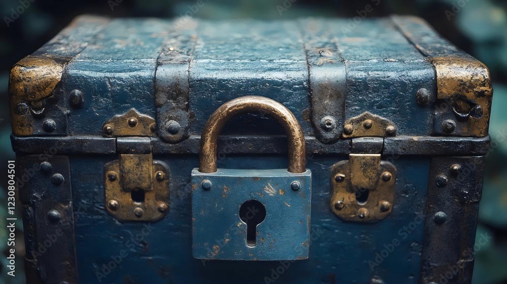 A blue wooden box with a lock on it A blue wooden box with a lock on it