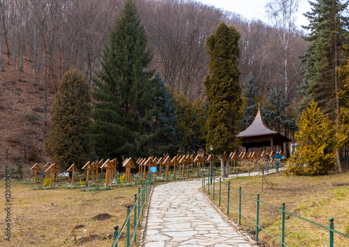 Landscape with the cemetery of the Prislop monastery, Hunedoara county - Romania. Here is the tomb of Father Arsenie Boca, considered a saint photo