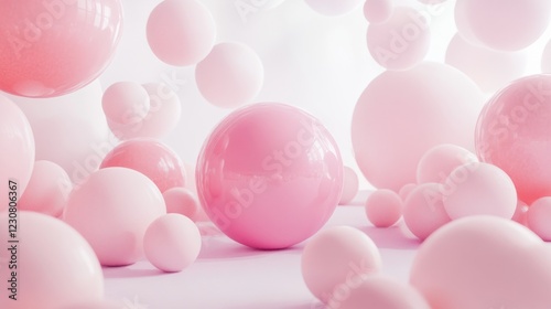 Wallpaper Mural Pink spheres floating, pastel background. Torontodigital.ca