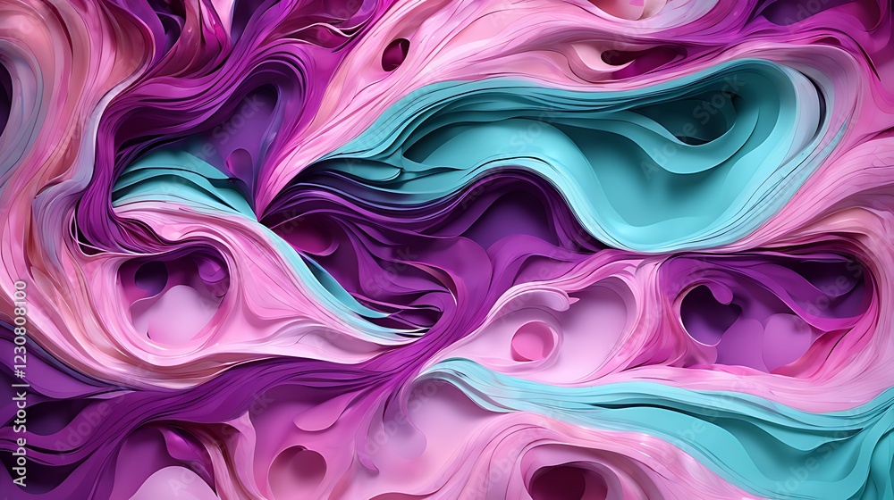 Fototapeta premium Vivid abstract artwork featuring harmonious swirls of pink, purple, and blue hues, evoking a sense of movement and creativity in a vibrant and sophisticated composition.
