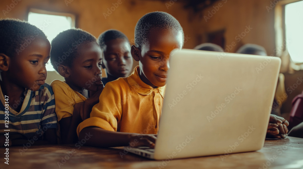 equality education volunteer service and social issues concept picture of underprivileged and poor African children with old secondhand laptop. equality education volunteer service and social issues concept picture of underprivileged and poor African children with old secondhand laptop.