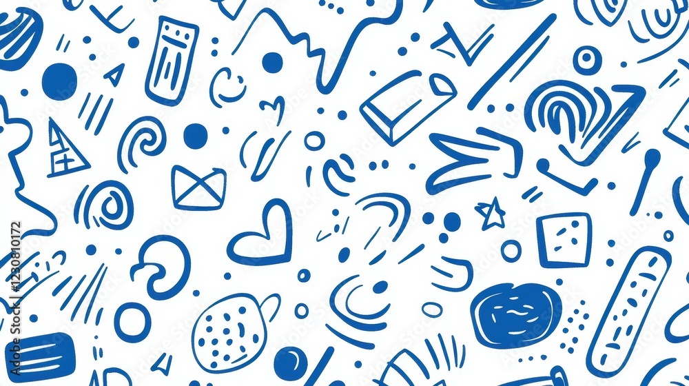 Explore a vibrant collection of abstract blue doodle patterns featuring playful squiggles and simple geometric shapes. Explore a vibrant collection of abstract blue doodle patterns featuring playful squiggles and simple geometric shapes.