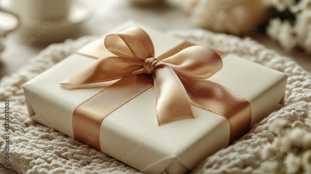 A close-up of a card mockup with a delicate ribbon, high-quality paper texture visible, soft shadows and ambient lighting A close-up of a card mockup with a delicate ribbon, high-quality paper texture visible, soft shadows and ambient lighting