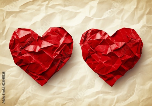 Wallpaper Mural A romantic Valentine's Day image with two red glossy hearts on a clean white paper. Torontodigital.ca