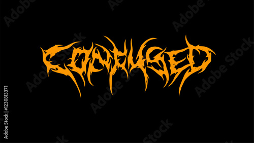 Confused text typography vector design, symmetrical and intense dark lettering metal font style for t-shirt print apparel, sticker, poster and metal logo