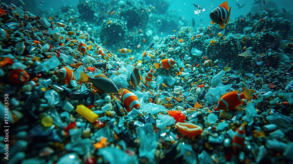 Obraz premium Plastic Pollution Sea Garbage Impact Ocean