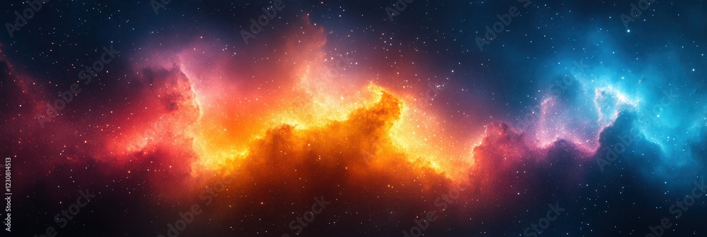 Fototapeta premium Vibrant cosmic clouds illuminated by colorful starlight in deep space