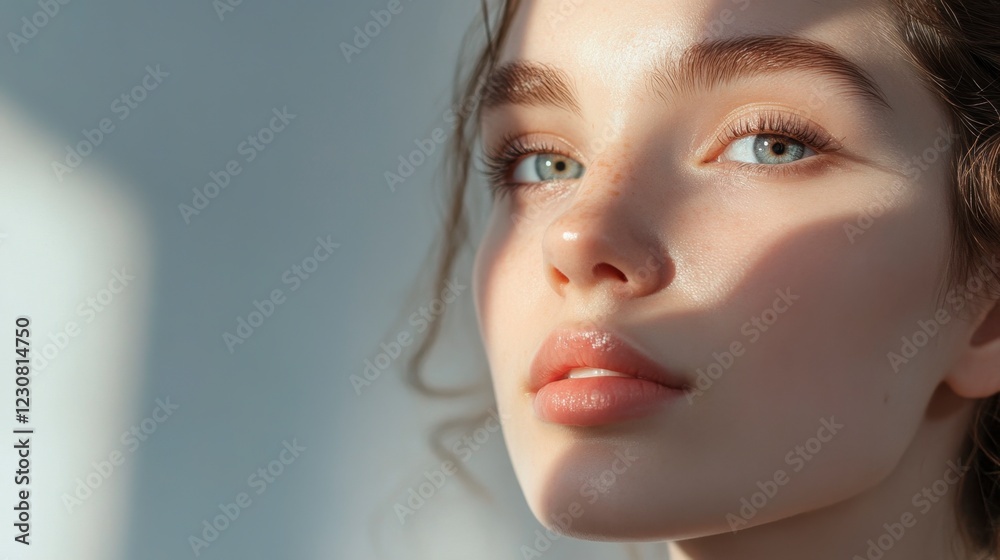 Fototapeta premium Young Woman's Face, Soft Light, Close-Up Portrait