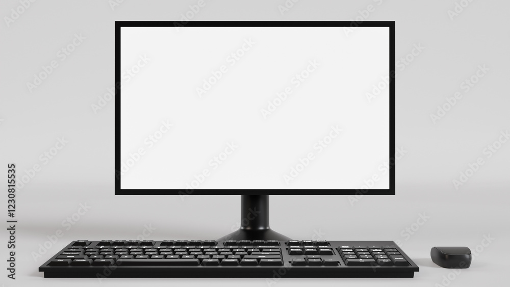 A minimalist composition featuring a black desktop computer with a blank white screen. The image evokes concepts of productivity, technology, and modern workspaces. A minimalist composition featuring a black desktop computer with a blank white screen. The image evokes concepts of productivity, technology, and modern workspaces.