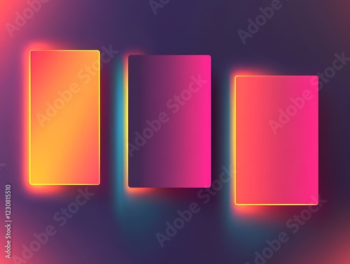 Minimalist vector art featuring bold rectangular shapes in vibrant neon gradient colors with intense crisp lighting