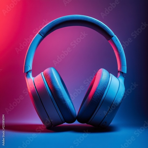 Neon Blue Wireless Headphones in Vivid Pink-Blue Gradient