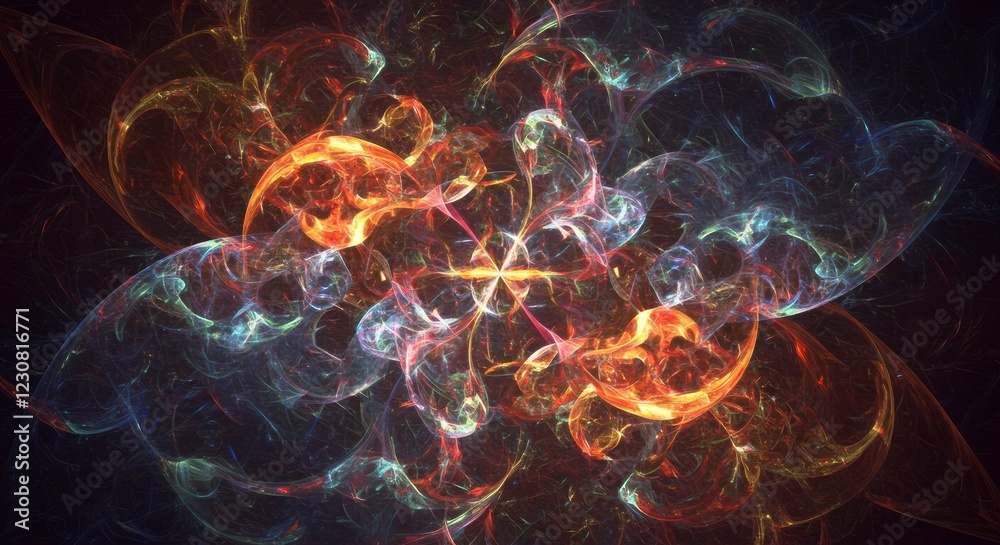 Cosmic Bloom: A mesmerizing fractal design bursts forth with a kaleidoscope of colors, resembling a celestial flower blooming in the depths of space.