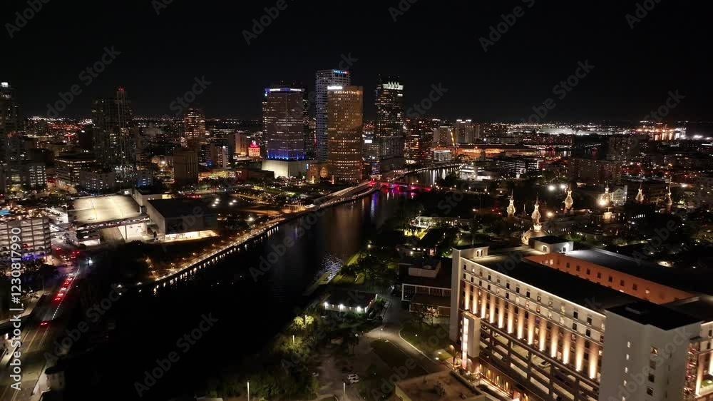 Illuminated Downtown At Tampa In Florida United States. Illuminated Downtown. City At Night Landscape. Tampa At Florida United States. Financial District. Night City Scene. Illuminated Downtown At Tampa In Florida United States. Illuminated Downtown. City At Night Landscape. Tampa At Florida United States. Financial District. Night City Scene.