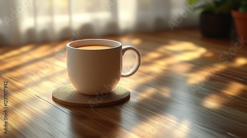 Wallpaper Mural 3D mockup of a mug with a coaster, soft reflections on the mugs surface, minimalistic background Torontodigital.ca